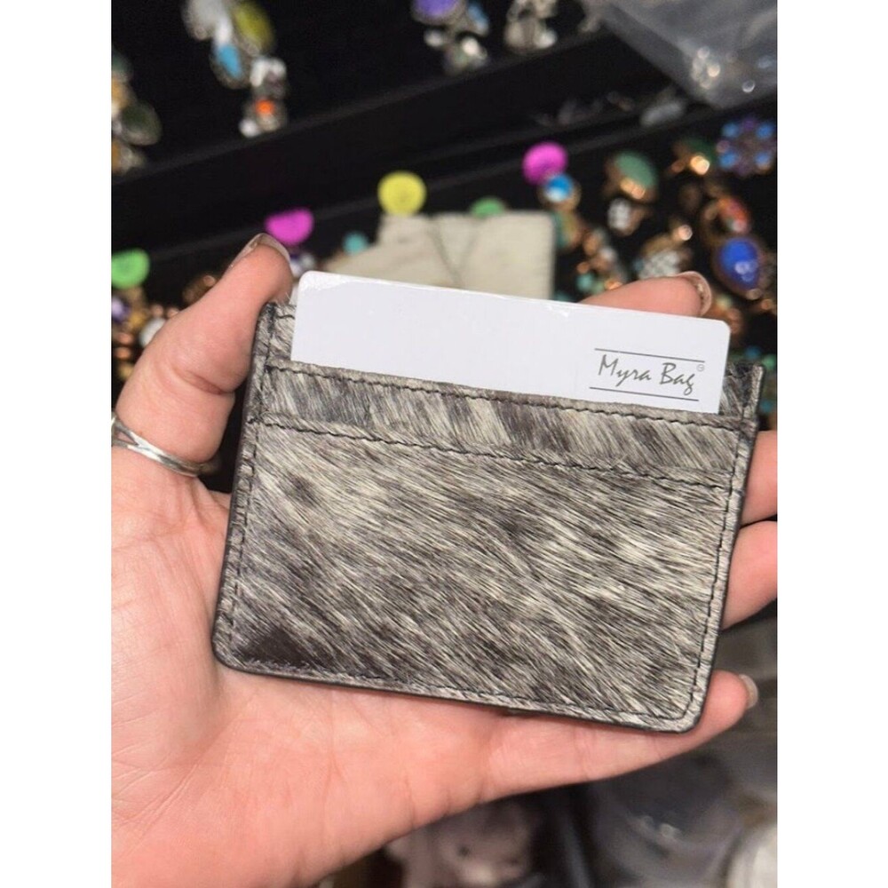 Myra Women's Cream and Brown Cowhide Card Holder